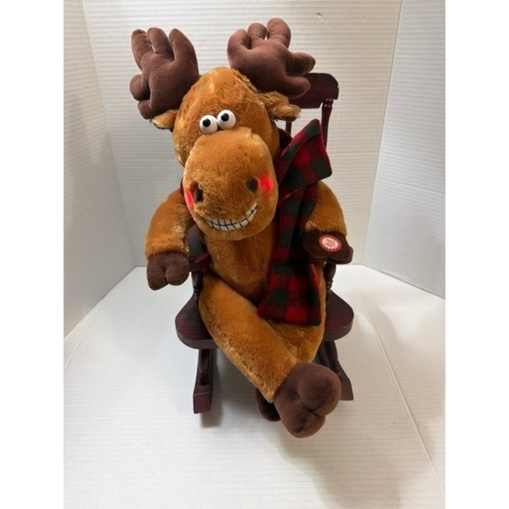 Dan Dee Collector's Choice Animated Moose‎ in Grandma Wooden Rocking Chair Plaid